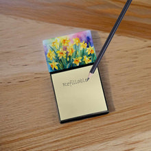 Load image into Gallery viewer, Daffodils in Watercolor Sticky Note Holder- Refiilable Desk Accessory Note Pad