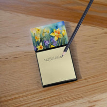 Load image into Gallery viewer, Daffodils in Watercolor Sticky Note Holder- Refiilable Desk Accessory Note Pad