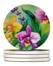 Load image into Gallery viewer, Orchids in Watercolor Large Sandstone Coasters Pack of 4