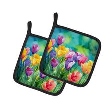 Load image into Gallery viewer, Freesias in Watercolor Pot Holders - Set of 2 Decorative Kitchen Helpers | Made in the USA
