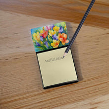 Load image into Gallery viewer, Freesias in Watercolor Sticky Note Holder- Refiilable Desk Accessory Note Pad