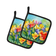 Load image into Gallery viewer, Freesias in Watercolor Pot Holders - Set of 2 Decorative Kitchen Helpers | Made in the USA