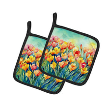 Load image into Gallery viewer, Freesias in Watercolor Pot Holders - Set of 2 Decorative Kitchen Helpers | Made in the USA