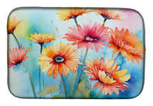 Load image into Gallery viewer, Gerbera Daisies in Watercolor Dish Drying Mat