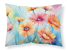 Load image into Gallery viewer, Gerbera Daisies in Watercolor Fabric Standard Pillowcase – Artistic Decorative Front, White Back
