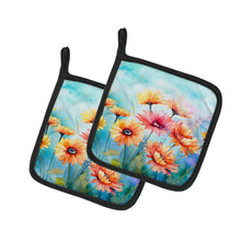 Load image into Gallery viewer, Gerbera Daisies in Watercolor Pot Holders - Set of 2 Decorative Kitchen Helpers | Made in the USA