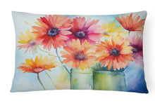 Load image into Gallery viewer, Gerbera Daisies in Watercolor Fabric Decorative Pillow
