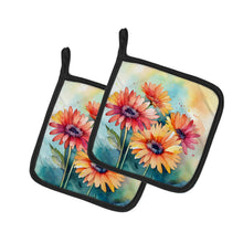 Load image into Gallery viewer, Gerbera Daisies in Watercolor Pot Holders - Set of 2 Decorative Kitchen Helpers | Made in the USA