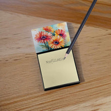 Load image into Gallery viewer, Gerbera Daisies in Watercolor Sticky Note Holder- Refiilable Desk Accessory Note Pad