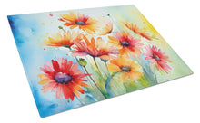 Load image into Gallery viewer, Gerbera Daisies in Watercolor Glass Cutting Boards – Durable, Decorative Kitchen Art Large