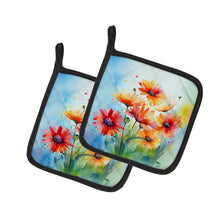 Load image into Gallery viewer, Gerbera Daisies in Watercolor Pot Holders - Set of 2 Decorative Kitchen Helpers | Made in the USA