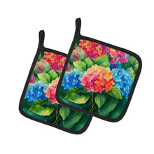 Load image into Gallery viewer, Hydrangeas in Watercolor Pot Holders - Set of 2 Decorative Kitchen Helpers | Made in the USA