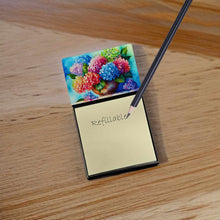 Load image into Gallery viewer, Hydrangeas in Watercolor Sticky Note Holder- Refiilable Desk Accessory Note Pad