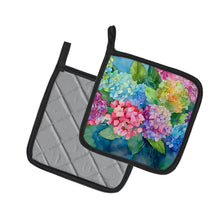 Load image into Gallery viewer, Hydrangeas in Watercolor Pot Holders - Set of 2 Decorative Kitchen Helpers | Made in the USA