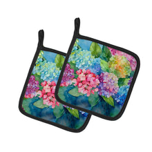 Load image into Gallery viewer, Hydrangeas in Watercolor Pot Holders - Set of 2 Decorative Kitchen Helpers | Made in the USA