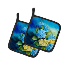 Load image into Gallery viewer, Hydrangeas in Watercolor Pot Holders - Set of 2 Decorative Kitchen Helpers | Made in the USA