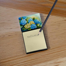 Load image into Gallery viewer, Hydrangeas in Watercolor Sticky Note Holder- Refiilable Desk Accessory Note Pad
