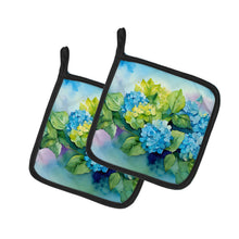 Load image into Gallery viewer, Hydrangeas in Watercolor Pot Holders - Set of 2 Decorative Kitchen Helpers | Made in the USA