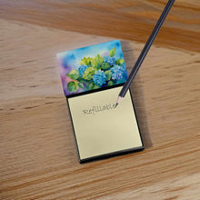 Load image into Gallery viewer, Hydrangeas in Watercolor Sticky Note Holder- Refiilable Desk Accessory Note Pad