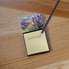 Load image into Gallery viewer, Lavender in Watercolor Sticky Note Holder- Refiilable Desk Accessory Note Pad