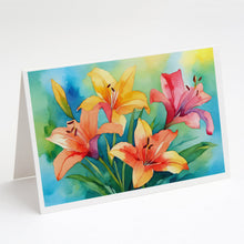 Load image into Gallery viewer, Lilies in Watercolor Greeting Cards -  Blank Note Cards – 8-Pack of Artist-Designed Cards with Envelopes