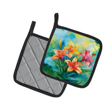Load image into Gallery viewer, Lilies in Watercolor Pot Holders - Set of 2 Decorative Kitchen Helpers | Made in the USA