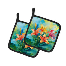 Load image into Gallery viewer, Lilies in Watercolor Pot Holders - Set of 2 Decorative Kitchen Helpers | Made in the USA