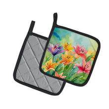 Load image into Gallery viewer, Lilies in Watercolor Pot Holders - Set of 2 Decorative Kitchen Helpers | Made in the USA