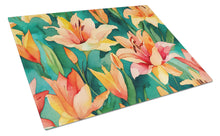 Load image into Gallery viewer, Lilies in Watercolor Glass Cutting Boards – Durable, Decorative Kitchen Art Large