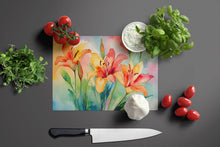 Load image into Gallery viewer, Lilies in Watercolor Glass Cutting Boards – Durable, Decorative Kitchen Art Large