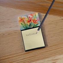 Load image into Gallery viewer, Lilies in Watercolor Sticky Note Holder- Refiilable Desk Accessory Note Pad