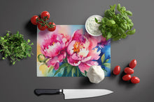 Load image into Gallery viewer, Peonies in Watercolor Glass Cutting Boards – Durable, Decorative Kitchen Art Large