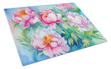 Load image into Gallery viewer, Peonies in Watercolor Glass Cutting Boards – Durable, Decorative Kitchen Art Large