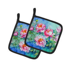 Load image into Gallery viewer, Peonies in Watercolor Pot Holders - Set of 2 Decorative Kitchen Helpers | Made in the USA