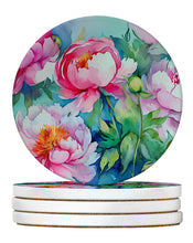 Load image into Gallery viewer, Peonies in Watercolor Large Sandstone Coasters Pack of 4