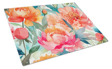 Load image into Gallery viewer, Peonies in Watercolor Glass Cutting Boards – Durable, Decorative Kitchen Art Large