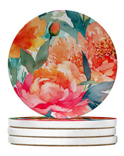 Load image into Gallery viewer, Peonies in Watercolor Large Sandstone Coasters Pack of 4
