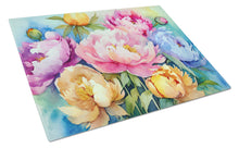 Load image into Gallery viewer, Peonies in Watercolor Glass Cutting Boards – Durable, Decorative Kitchen Art Large