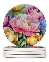 Load image into Gallery viewer, Peonies in Watercolor Large Sandstone Coasters Pack of 4