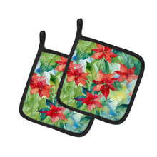 Load image into Gallery viewer, Poinsettias in Watercolor Pot Holders - Set of 2 Decorative Kitchen Helpers | Made in the USA
