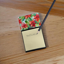 Load image into Gallery viewer, Poinsettias in Watercolor Sticky Note Holder- Refiilable Desk Accessory Note Pad