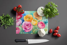 Load image into Gallery viewer, Ranunculus in Watercolor Glass Cutting Boards – Durable, Decorative Kitchen Art Large