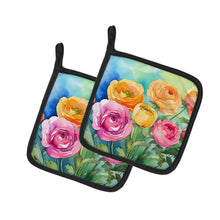 Load image into Gallery viewer, Ranunculus in Watercolor Pot Holders - Set of 2 Decorative Kitchen Helpers | Made in the USA