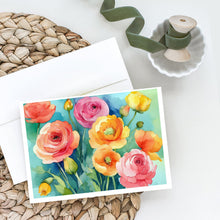 Load image into Gallery viewer, Ranunculus in Watercolor Greeting Cards -  Blank Note Cards – 8-Pack of Artist-Designed Cards with Envelopes