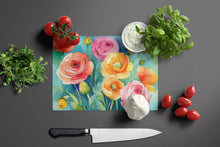 Load image into Gallery viewer, Ranunculus in Watercolor Glass Cutting Boards – Durable, Decorative Kitchen Art Large