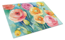 Load image into Gallery viewer, Ranunculus in Watercolor Glass Cutting Boards – Durable, Decorative Kitchen Art Large