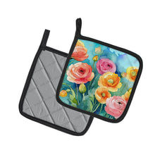 Load image into Gallery viewer, Ranunculus in Watercolor Pot Holders - Set of 2 Decorative Kitchen Helpers | Made in the USA