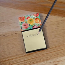 Load image into Gallery viewer, Ranunculus in Watercolor Sticky Note Holder- Refiilable Desk Accessory Note Pad