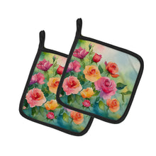 Load image into Gallery viewer, Roses in Watercolor Pot Holders - Set of 2 Decorative Kitchen Helpers | Made in the USA