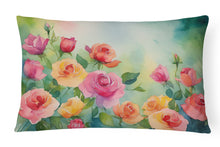 Load image into Gallery viewer, Roses in Watercolor Fabric Decorative Pillow
